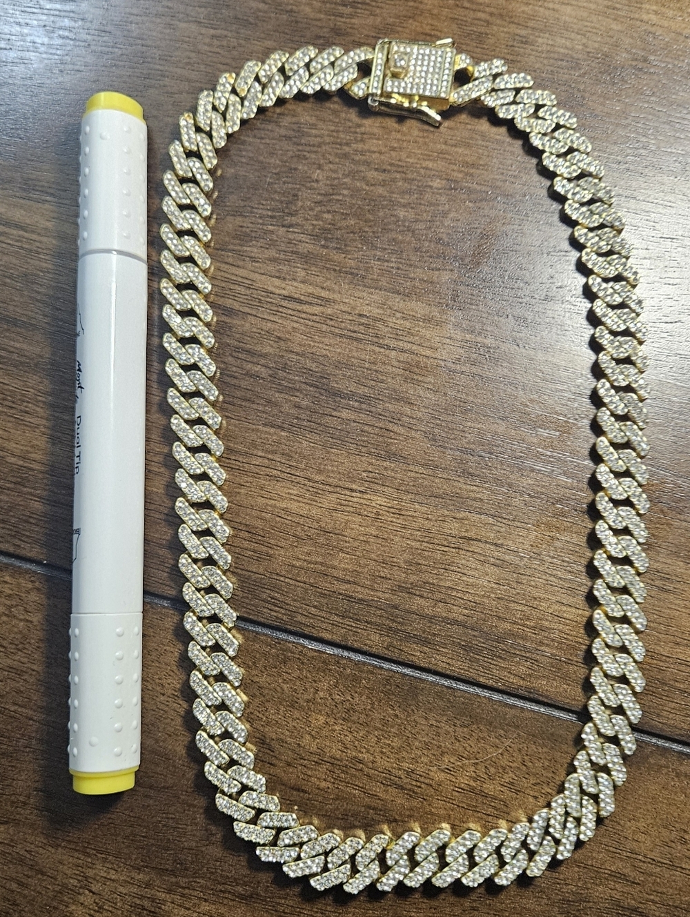 Gold Cuban Link Chain Necklace with Pavé Stones Gold Plated
